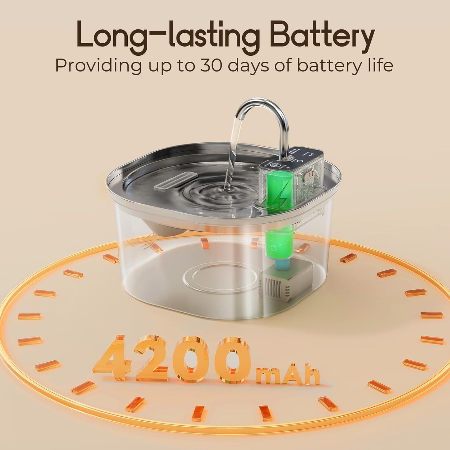 Voluas Cat Water Fountain Stainless Steel: 108oz/3.2L Wireless Cat Fountain Battery Operated for Drinking Indoor, Automatic Pet Water Dispenser Bowl with Ultra Quiet Pump, Easy Clean BPA-Free