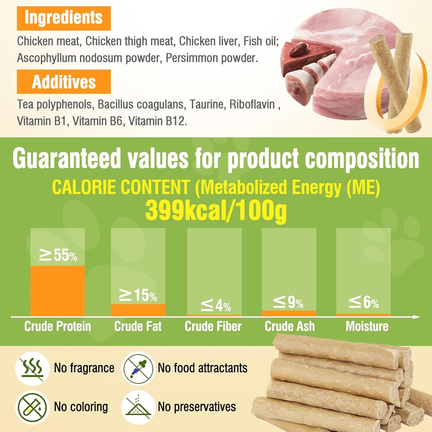 Freezed Dried Cat Chew Sticks, Cat Dental Treats for Freshens Breath and Controls Tartar, Feline Teething Sticks