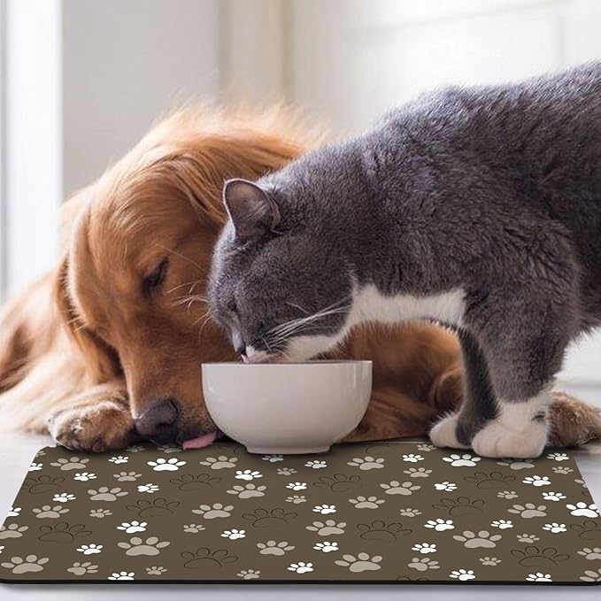 Dog Food Mat, Absorbent Water Bowl Mats Cat Pet Feeding Placemats Brown 24 * 32 inch