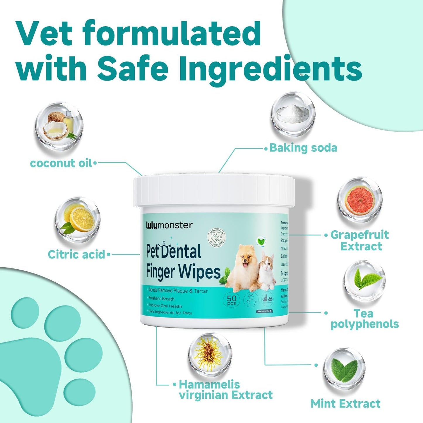 Pet Dental Finger Wipes for Dogs & Cats, Dog Teeth Cleaning Wipes Tooth Brushing Kit by Remove Plaque and Tartar & Freshens Breath Buildup No-Rinse Dog Finger Toothbrush Mint Flavor