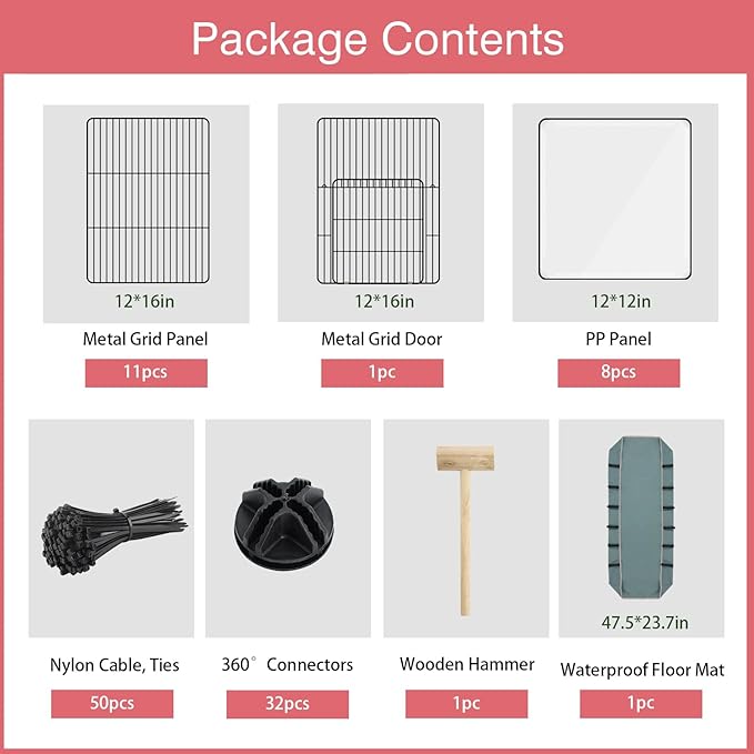 20 Panels Small Animal Playpen, 48" x 24" x 16" Pet Playpen with Waterproof Mat, C&C Cage for Guinea Pigs, Rabbit/Bunny/Baby Chicken Cage,Bunny/Puppy/Chicken Pen Indoor Outdoor Portable Metal Fence