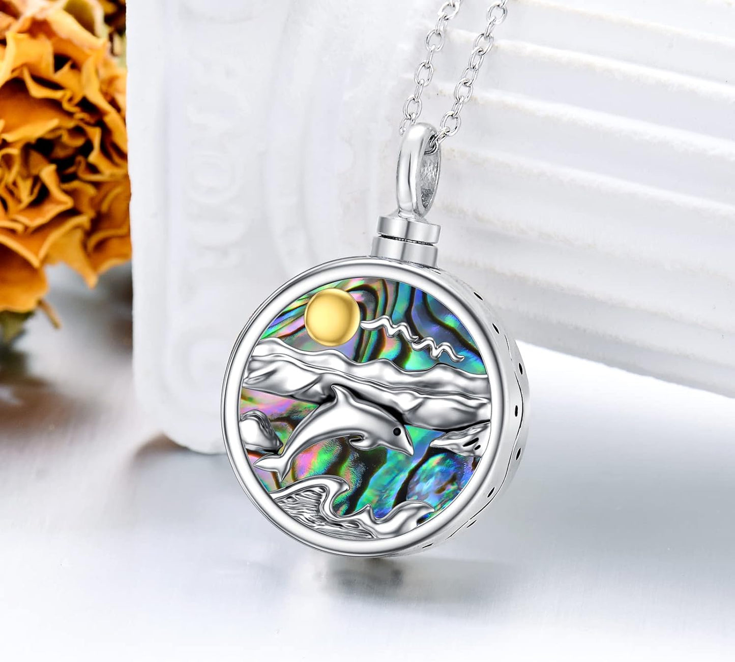 WINNICACA Urn Necklace for Ashes Sterling Silver Abalone Shell Cremation Jewelry for Ashes Jewelry Gifts for Nature Lovers Keepsake Memorial Jewelry for Women