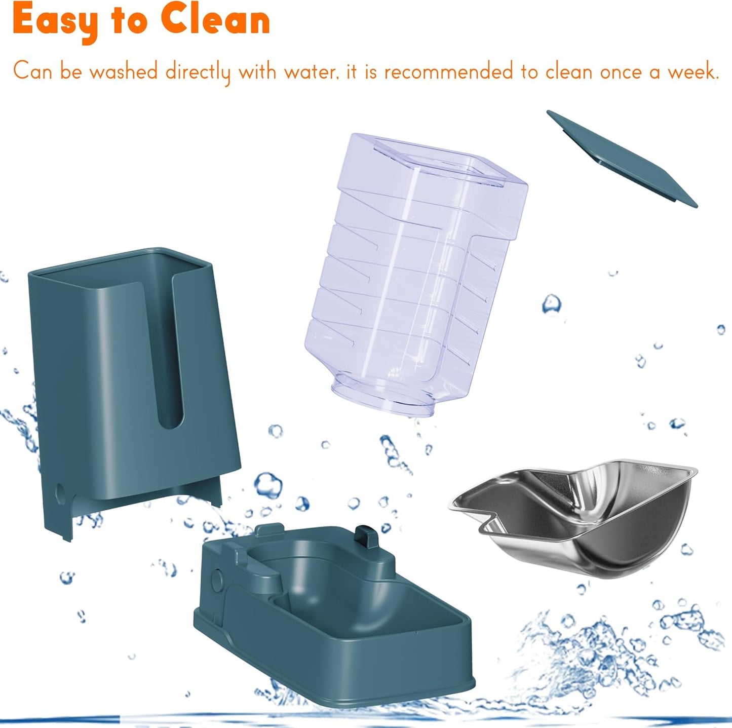 Cat Food Dispenser and Cat Water Dispenser Set with Stainless Steel Bowls Gravity Dog Feeder for Small Medium Big Cat Dog Pet Puppy Kitten, 1 Gallon x 2