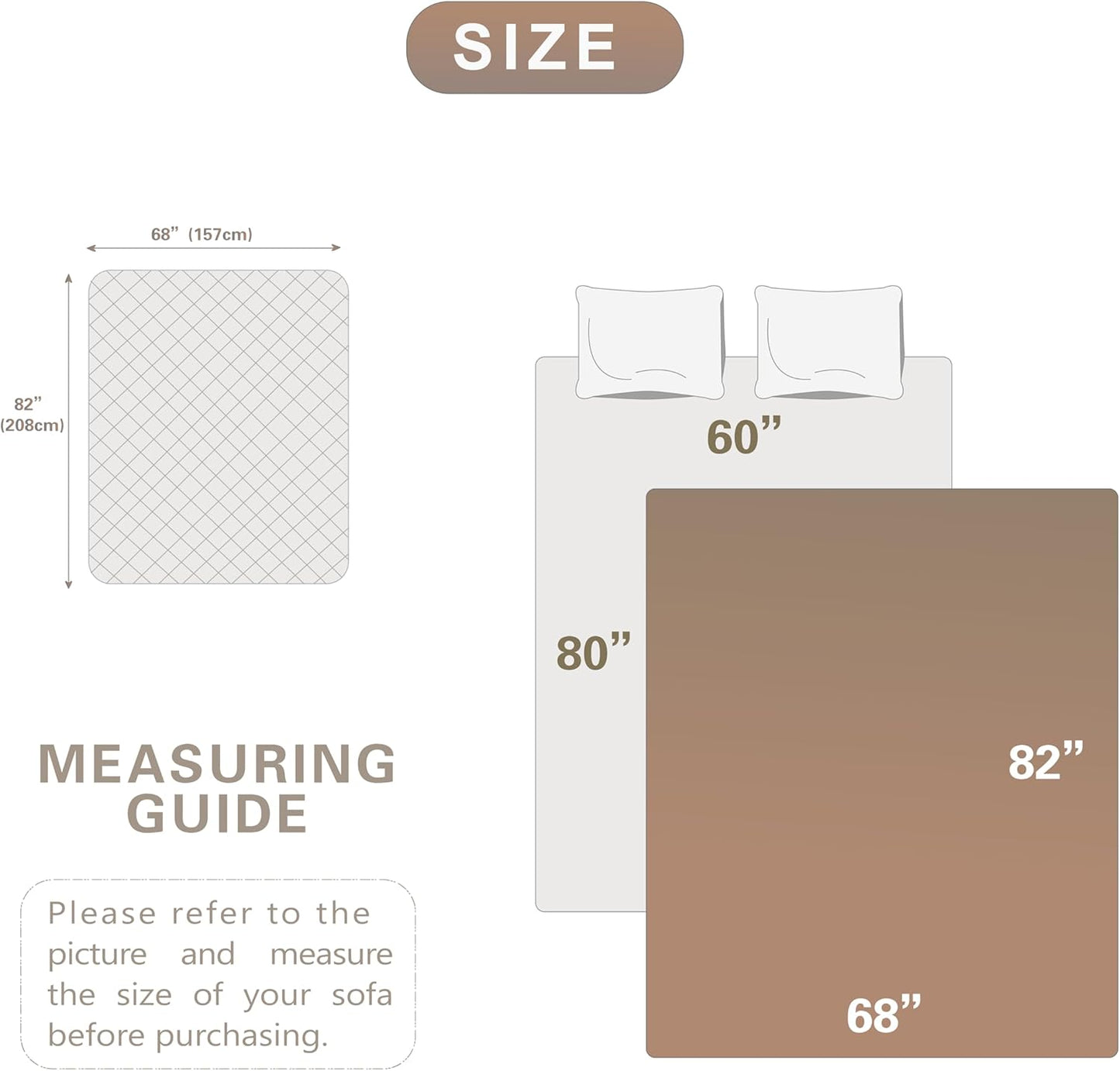 Dogs/Cats Bed Mats, Dog Pad Washable Removable Couch Cover with Anti-Slip Back, Plush Long Fur Mat, Perfect for Small, Medium and Large Dogs.(Brown, 68"x82")