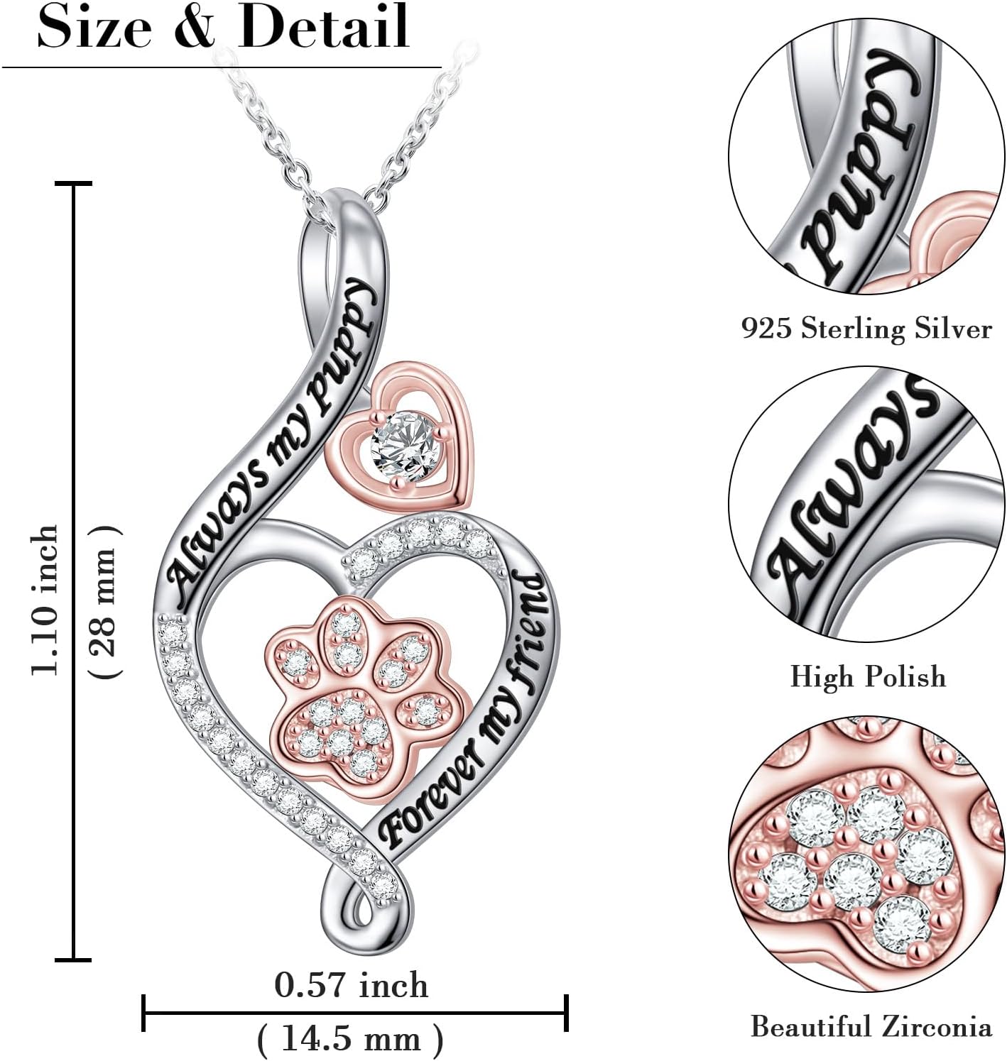 DAOCHONG 925 Sterling Silver Pet Urn Necklace Paw Print Memorial Ash Jewelry with Filling Kit