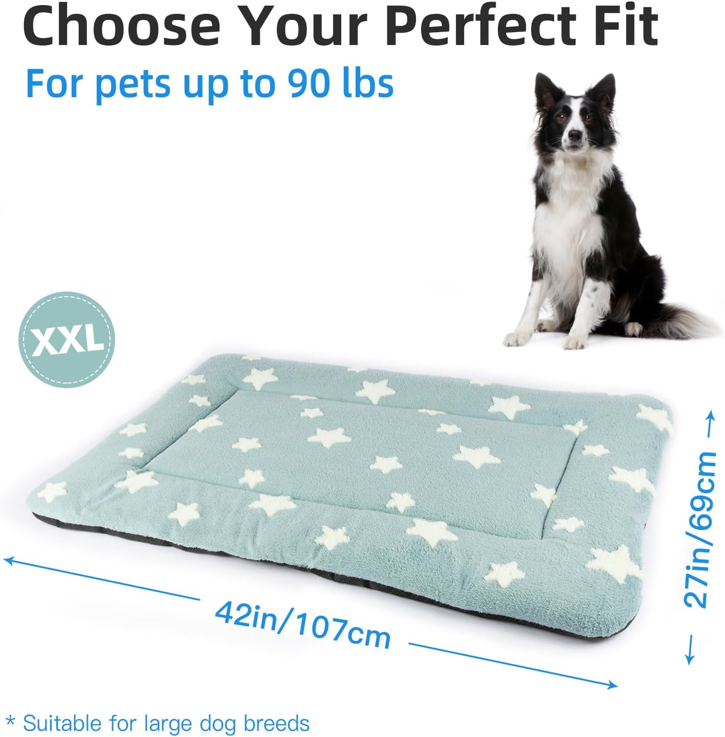 Mora Pets Dog Crate Pad Dog Kennel Bed Crate Mat for Large Dogs Washable Cute Star Pet Bed for Cage Ultra Soft Flat Pillow Cushion for Cozy Sleeping Anti-Slip Blue 42 x 27