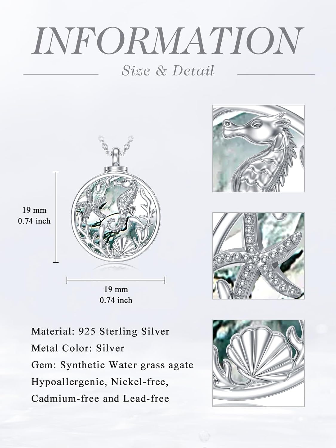 WINNICACA Urn Necklace for Ashes Sterling Silver Abalone Shell Cremation Jewelry for Ashes Jewelry Gifts for Nature Lovers Keepsake Memorial Jewelry for Women