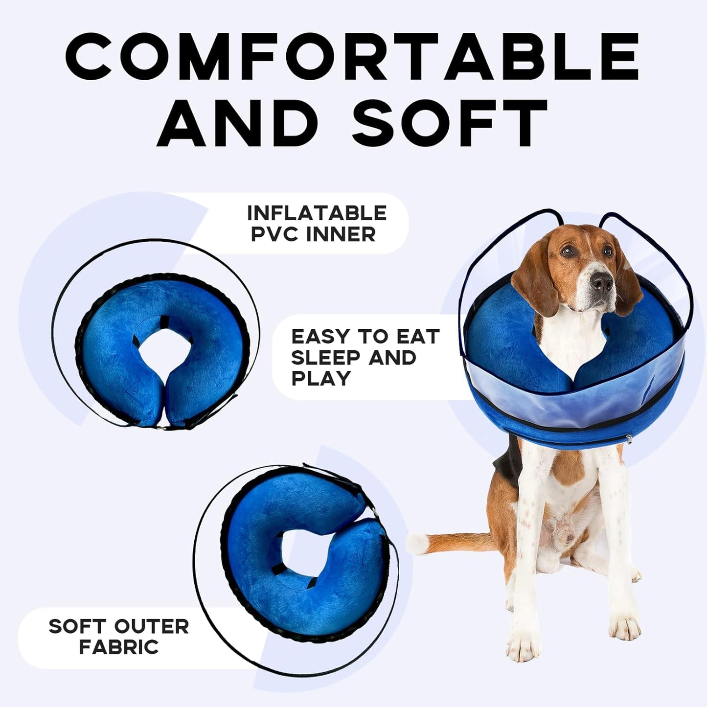 Inflatable Surgery Collar for Dogs-Enhanced Anti-Licking Protective Cone with Adjustable Strap (Blue, L)