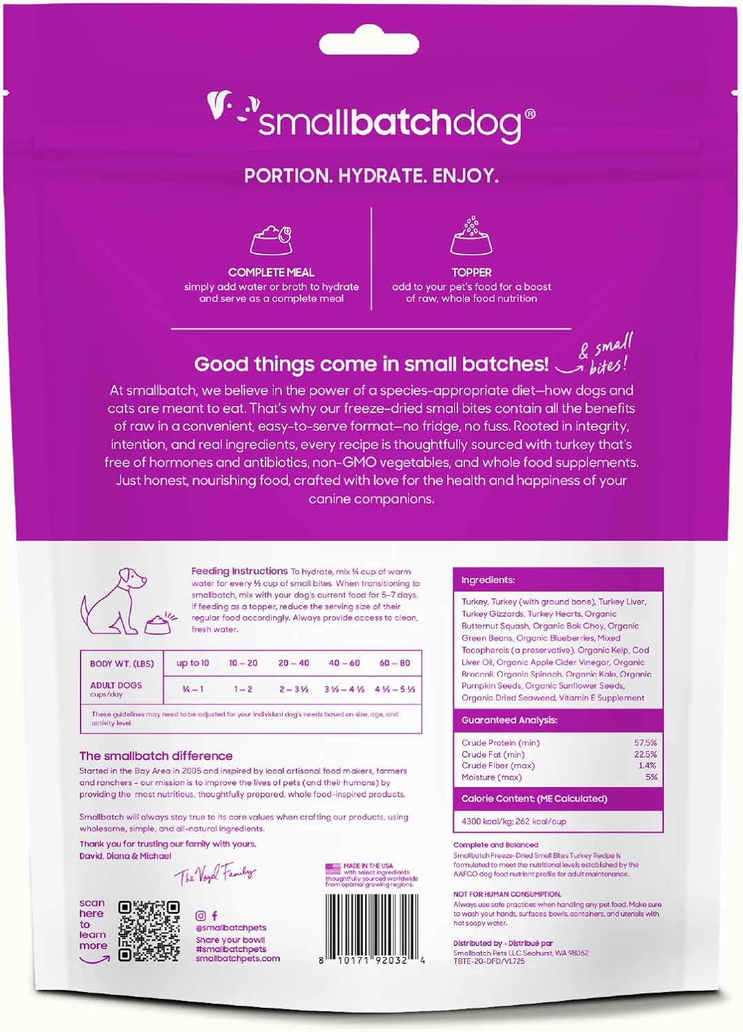 smallbatch Pets Freeze-Dried Raw Dog Food – Turkey Recipe –20 oz Small Bites – High Protein, Grain Free – Complete Meal or Topper – Made in USA with Organic Superfoods(20 Oz, Turkey)