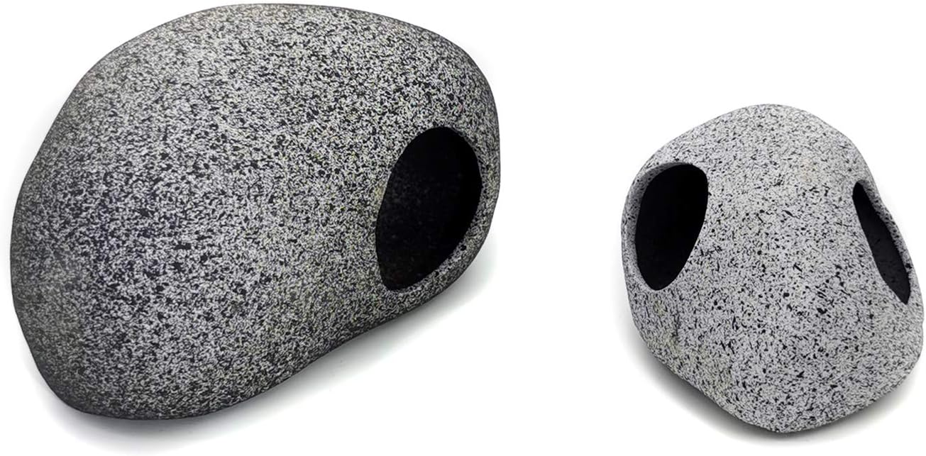 JIH Aquarium Decorations Rock, Ceramic Shelters - Shrimp Habitat, Breeding Tube, Hiding cave, Stackable Fish Tank Decor Cave for Hiding, Betta Fish (J603+J001)