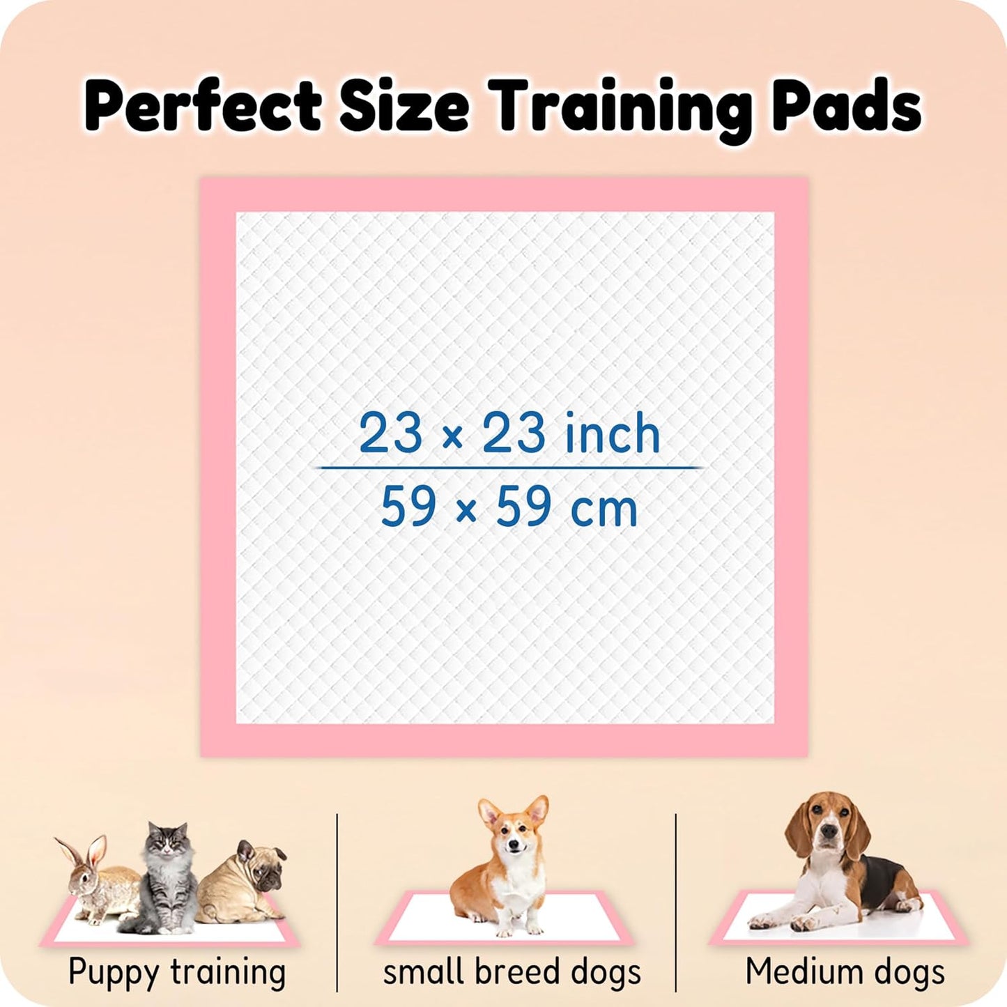 MoMoCo 23"x23"-100 Count Pink Puppy Pads, Super Absorbent, Leak-Proof, Quick-Dry Training Pads for Small Dogs & Puppies, Disposable Potty Pads