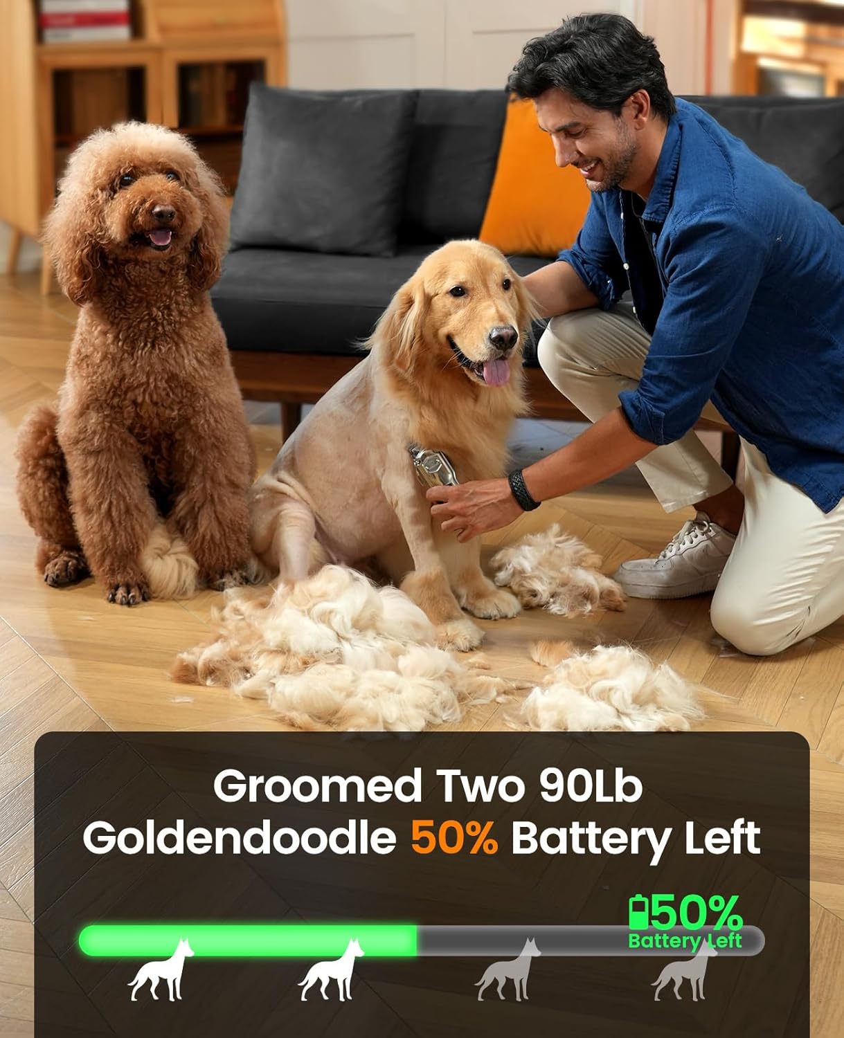 oneisall Dog Clippers for Grooming Thick Hair Professional,Cordless/Rechargeable Pet Grooming Kit with Detachable Metal Combs, Low Noise Heavy-Duty Pet Clippers for Thick/Curly/Fine/Wavy Hair (Sliver)