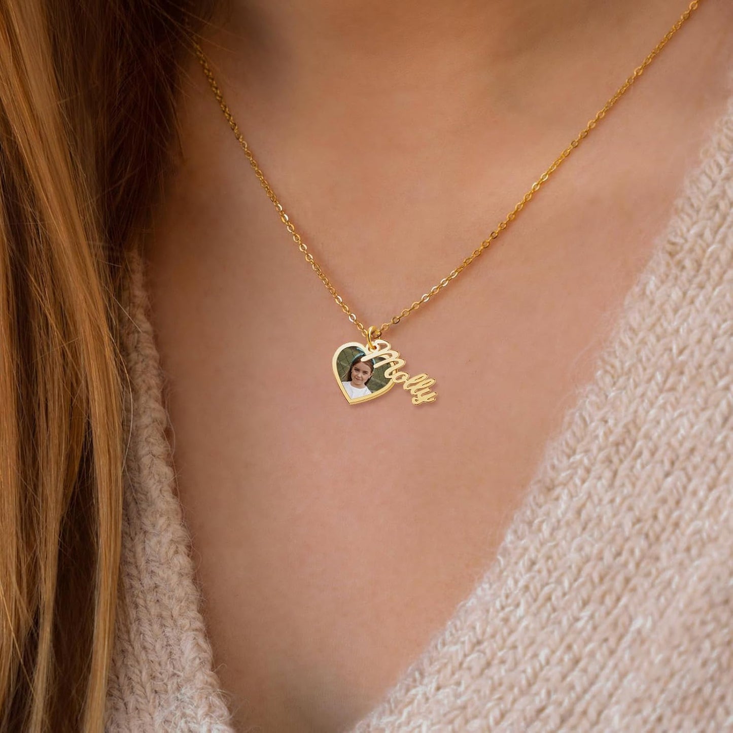 CharmSStory Personalized Photo Necklaces Custom Engraved Name Necklace Memory Keepsake Picture Necklace Pendant Customized Gifts for Women Men