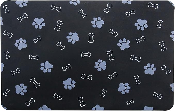 Pet Cat Dog Food Non Slip Mat for Water Bowl, Quick Dry Absorbent Feeding Mat, 18.1 * 11.8 in, Black