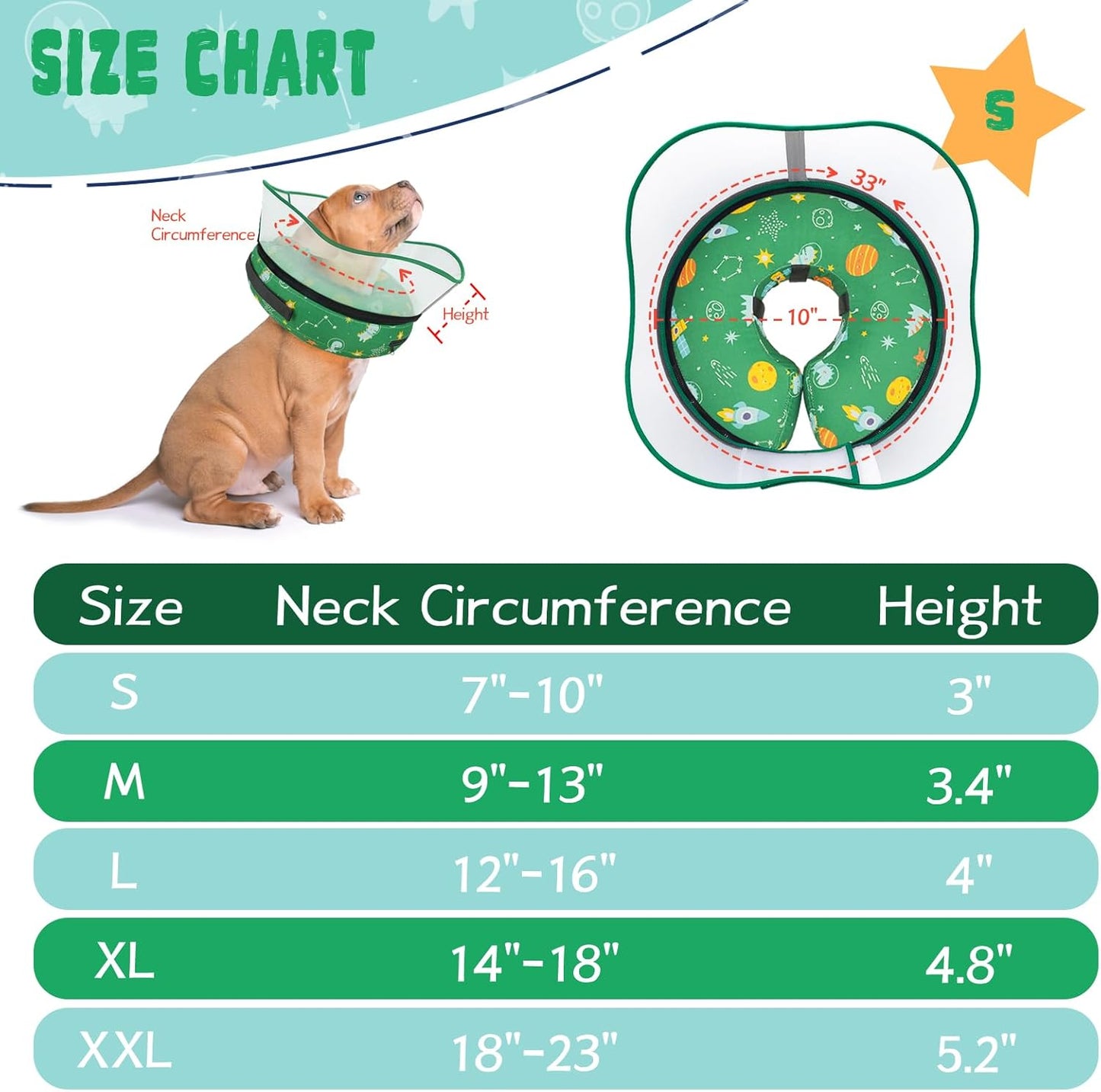 Elevated Inflatable Dog Cone Collar to Stop Licking, Dog Donut Collar After Surgery, Soft Pet Cone Alternative for Small Medium Large Dogs