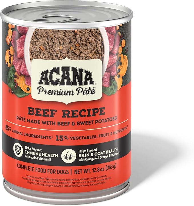 ACANA Premium Pate in Bone Broth Grain-Free Wet Dog Food Beef Recipe 12.8oz Cans (12 Count)