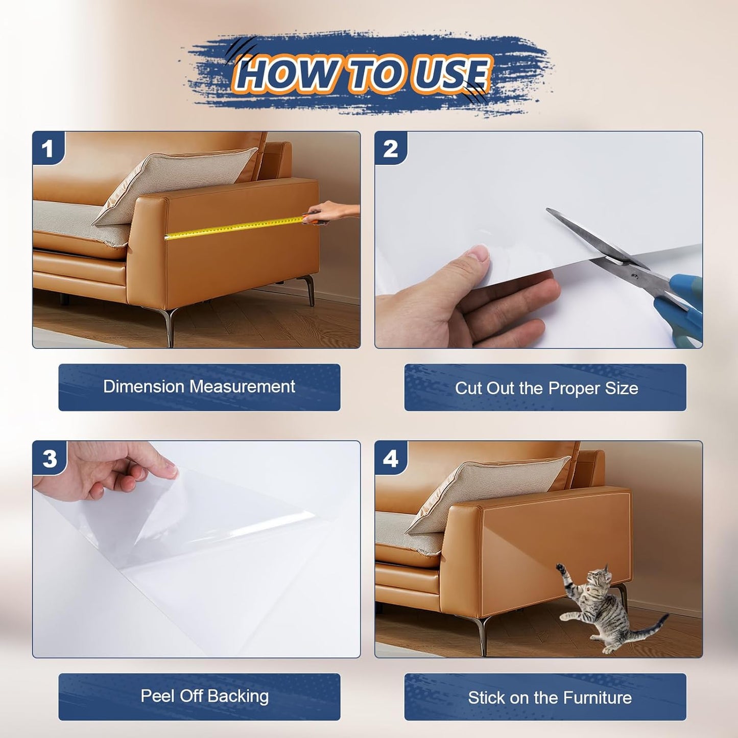 Eunice Cat Scratch Furniture Protectort, 16x12in-30 Pack Couch Protector from Cat Claws,Self-Adhesive Tape for Furniture - Easy to Remove Anti Scratch Protector