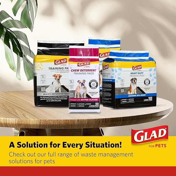 Glad for Pets Activated Carbon Puppy Training Pads with Chew Deterrent, 23”x23” | Ultra Absorbent, Odor Control, Heavy Duty Puppy Potty Training Pads| New & Improved Quality Puppy Pee Pads - 6 Pack