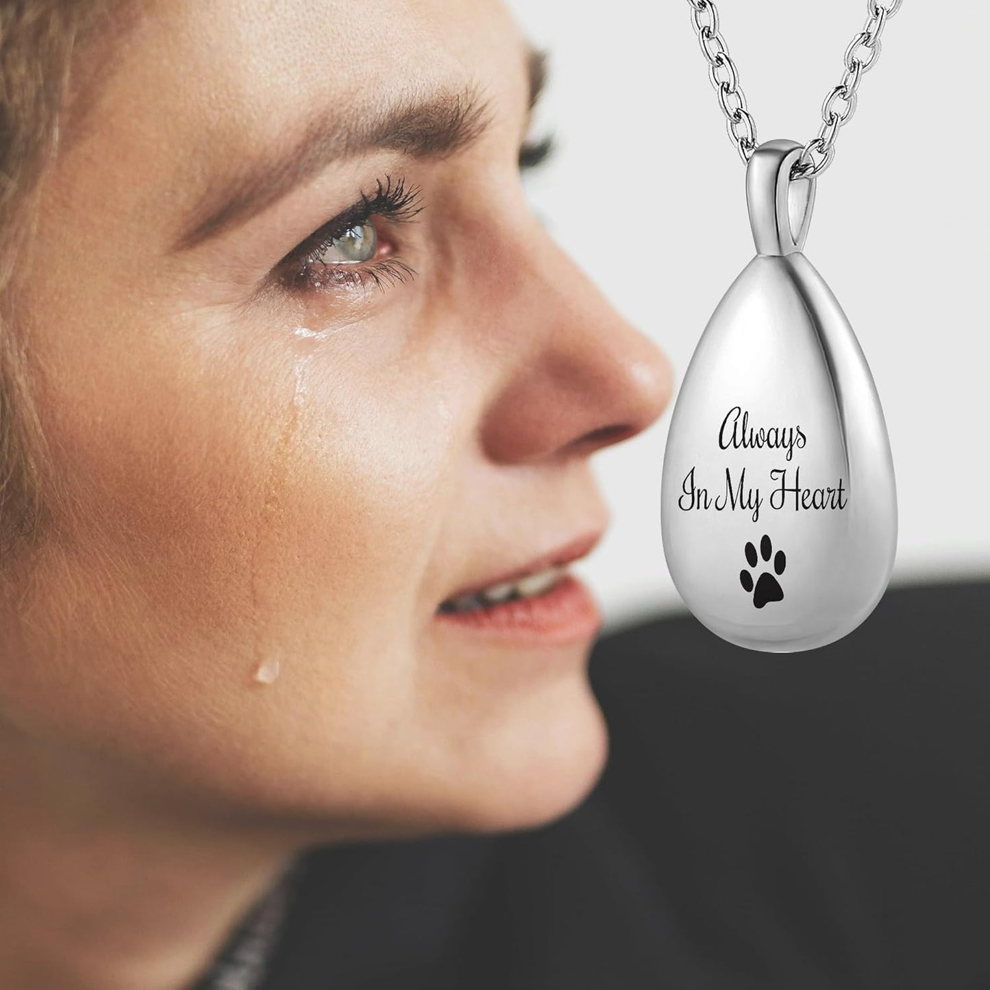 MMXX Personalized Pet Portrait Teardrop Urn Necklace with Name/Photo Stainless Steel Pendant - Cremation Jewelry for Pet Memorial Gifts - Funnel Kit Included