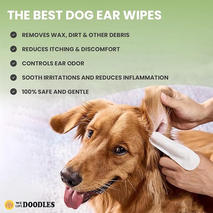 We Love Doodles Dog Ear Wipes - Pre Soaked Finger Ear Wipes for Dogs, Safe & Gentle Ear Cleaner for Dogs, Cleans & Deodorizes, Pet Wipes for Dogs, Dog Cleaning Wipes for Easy Grooming (75 Pieces)