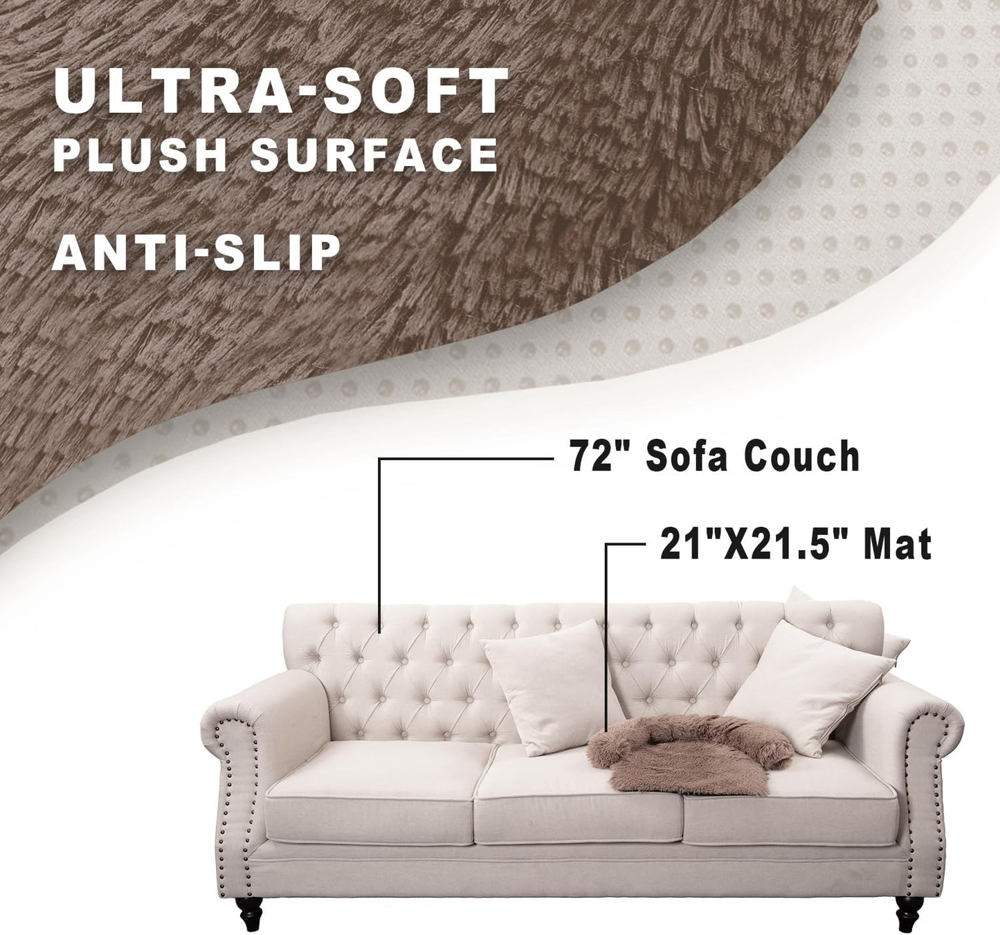 Calming Dogs/Cats Bed Mats, Dog Pad Washable Removable Couch Cover, Plush Long Fur Mat for Pets, Waterproof Lining, Perfect for Small, Medium and Large Dogs and Cats (Desert Brown, 21"x21")