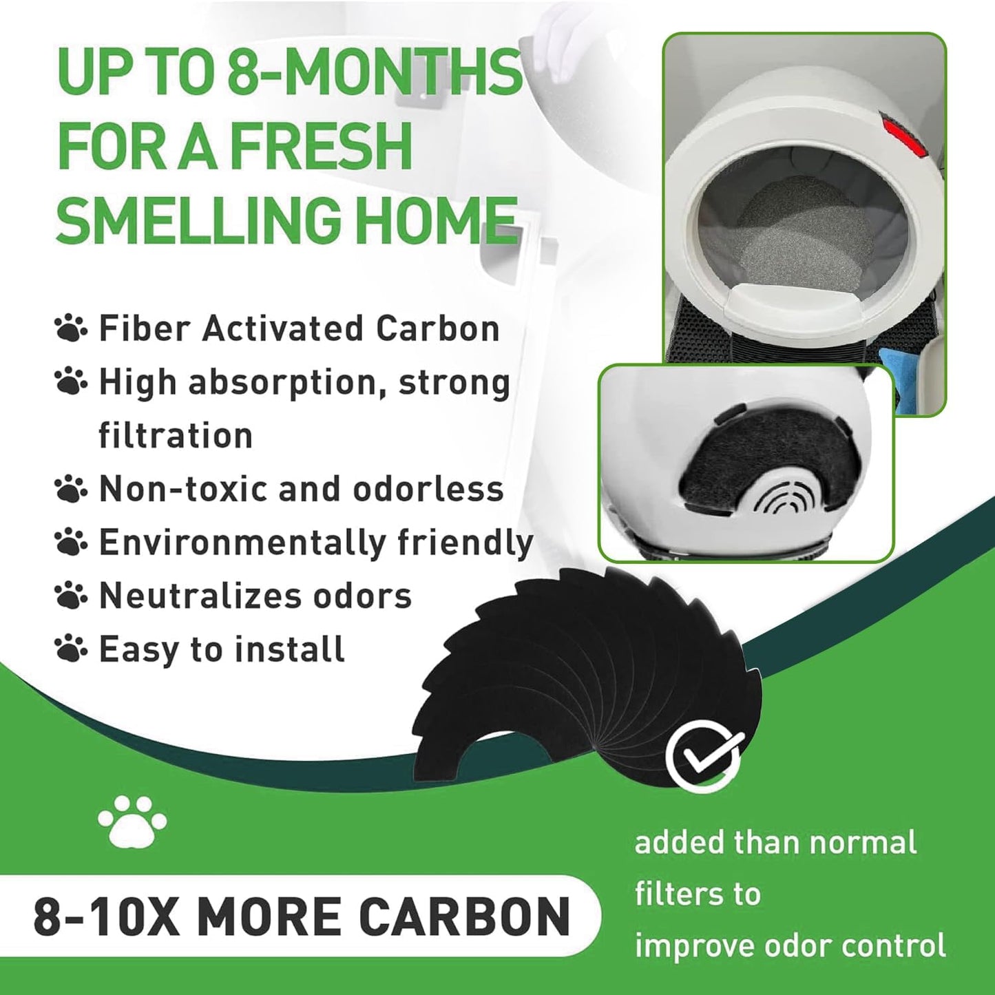 8Pcs Carbon Filters Compatible with Litter-Robot 4,Replacement Activated Charcoal Filters for Litter Box Carbon Premium Filter,Thickened and Durable,Eliminate Odor and Controls Moisture on Pet's Body