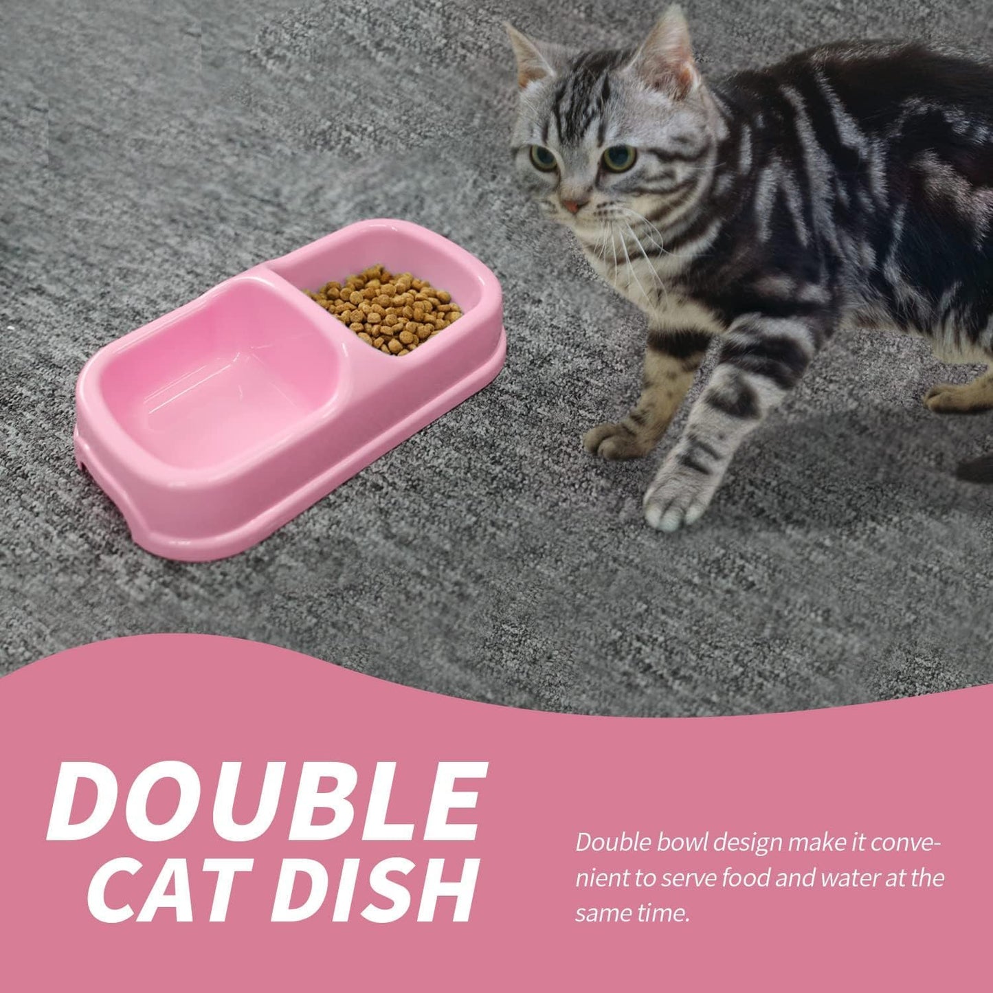 PAWISE Small Cat Litter Box Kit for Kittens – 5‑Piece Kit with Low Entry Litter Pan, Scooper, Feeding Bowls & Mouse Toy – Cat Starter Set for New Kitty Home, Pink