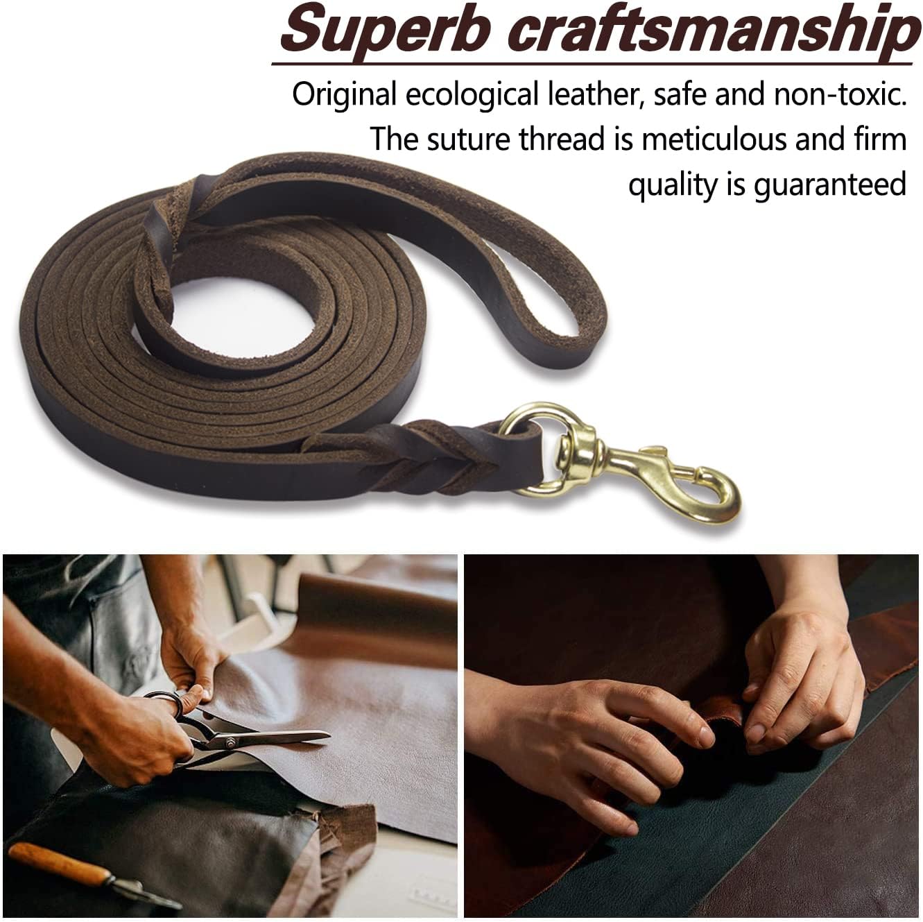 LWBMG Leather Dog Leash 8ft x 3/4 inch, Dog Leashes for Large Dogs Heavy Duty, Strong and Soft Handmade Braided Dog Training Leashes, Comfortable Leather Leash for Large Medium Small Dogs