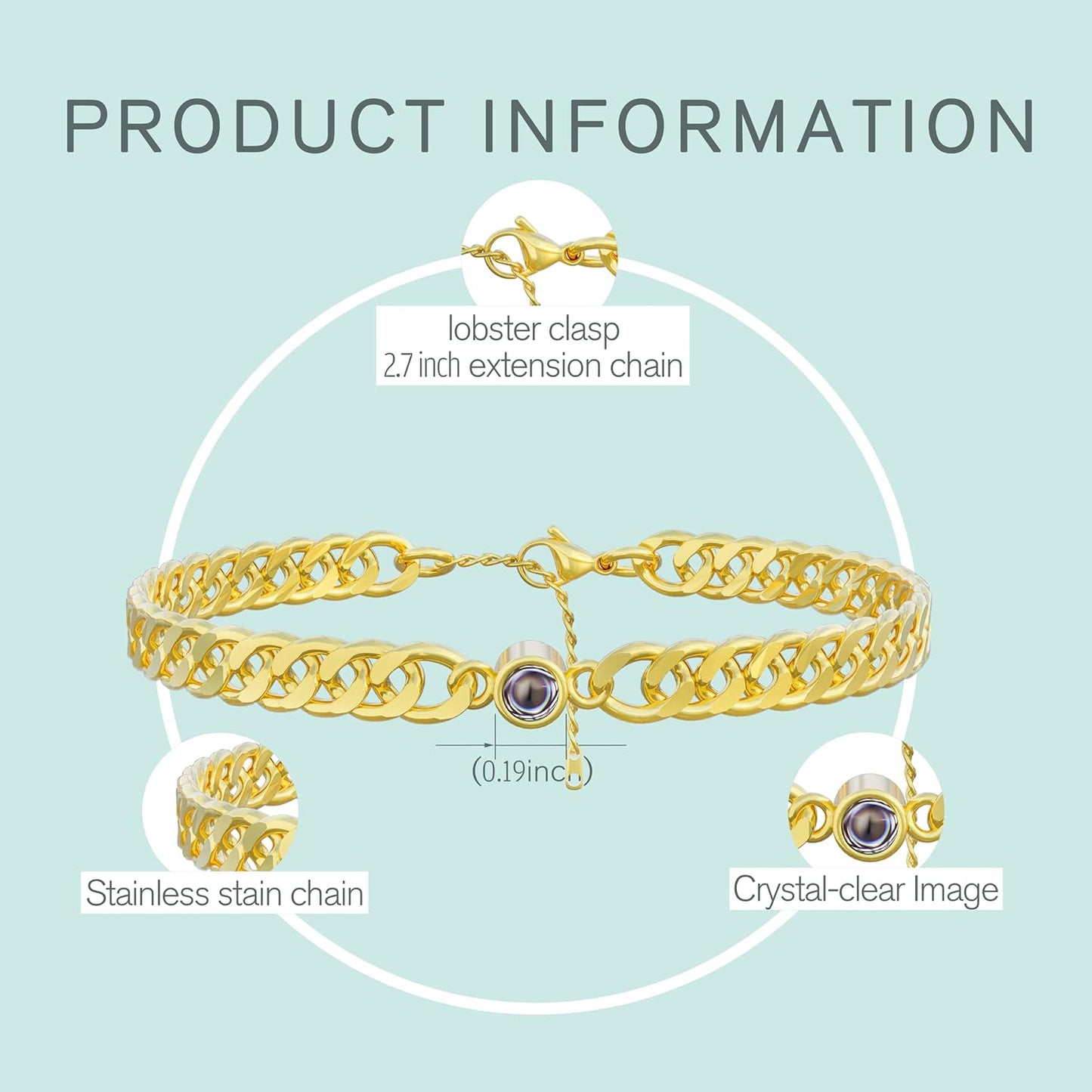 EMIRISTIC Custom Photo Bracelet - Personalized Picture Natural Stone Cuban Chain Bracelet - Any Special Day Gifts