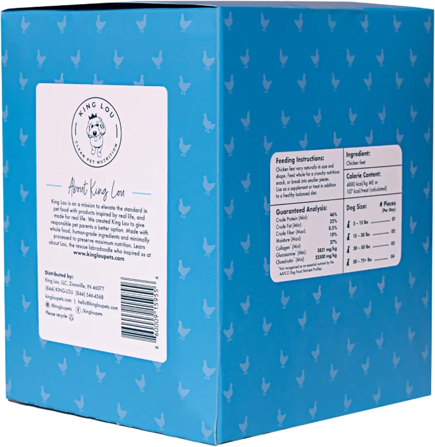 King Lou Pets - Whole Chicken Feet for Dogs - Dog Treats - Small to Large Dogs - USA-Made Dehydrated Chicken Feet Treats - Collagen, Glucosamine, Chondroitin for Hip and Joints - 40 Count