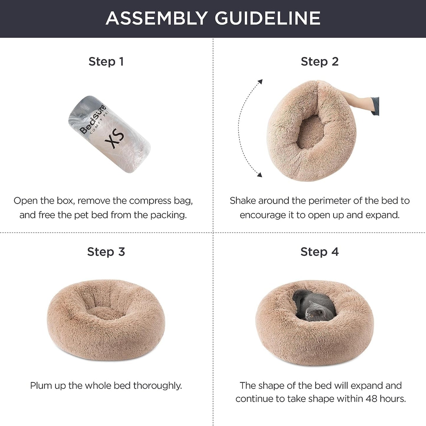 Bedsure Calming Dog Bed for Small Dogs - Donut Washable Small Pet Bed, 23 inches Anti-Slip Round Fluffy Plush Faux Fur Large Cat Bed, Fits up to 25 lbs Pets, Mauve Blush