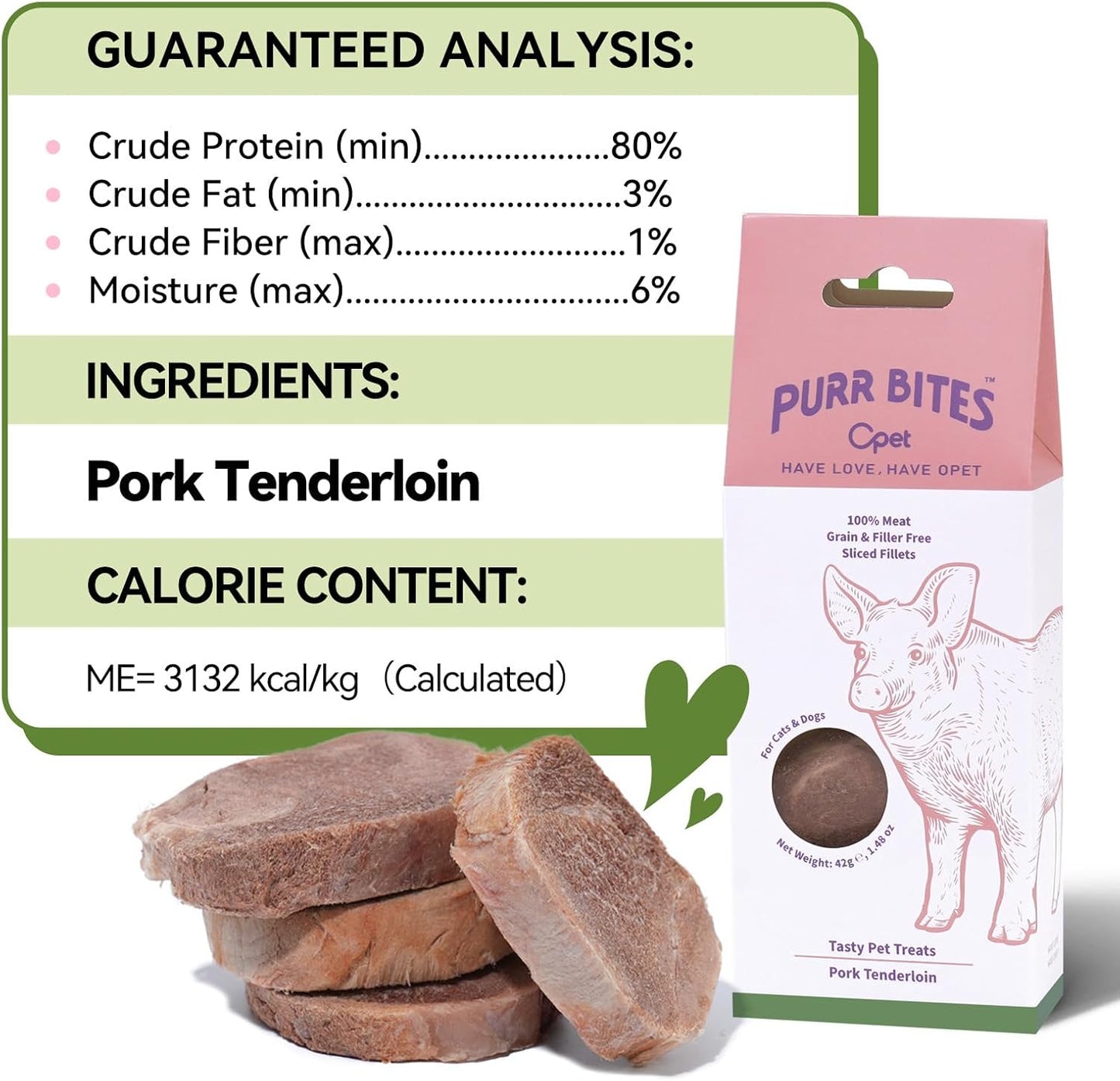 OPET Freeze Dried Cat Treats, Single Ingredient Grain Free High Protein Pet Food for Cats and Dogs, Healthy Training Snacks,Freeze Dried Pork Sliced Fillets (Pork, 5.92 Ounce)