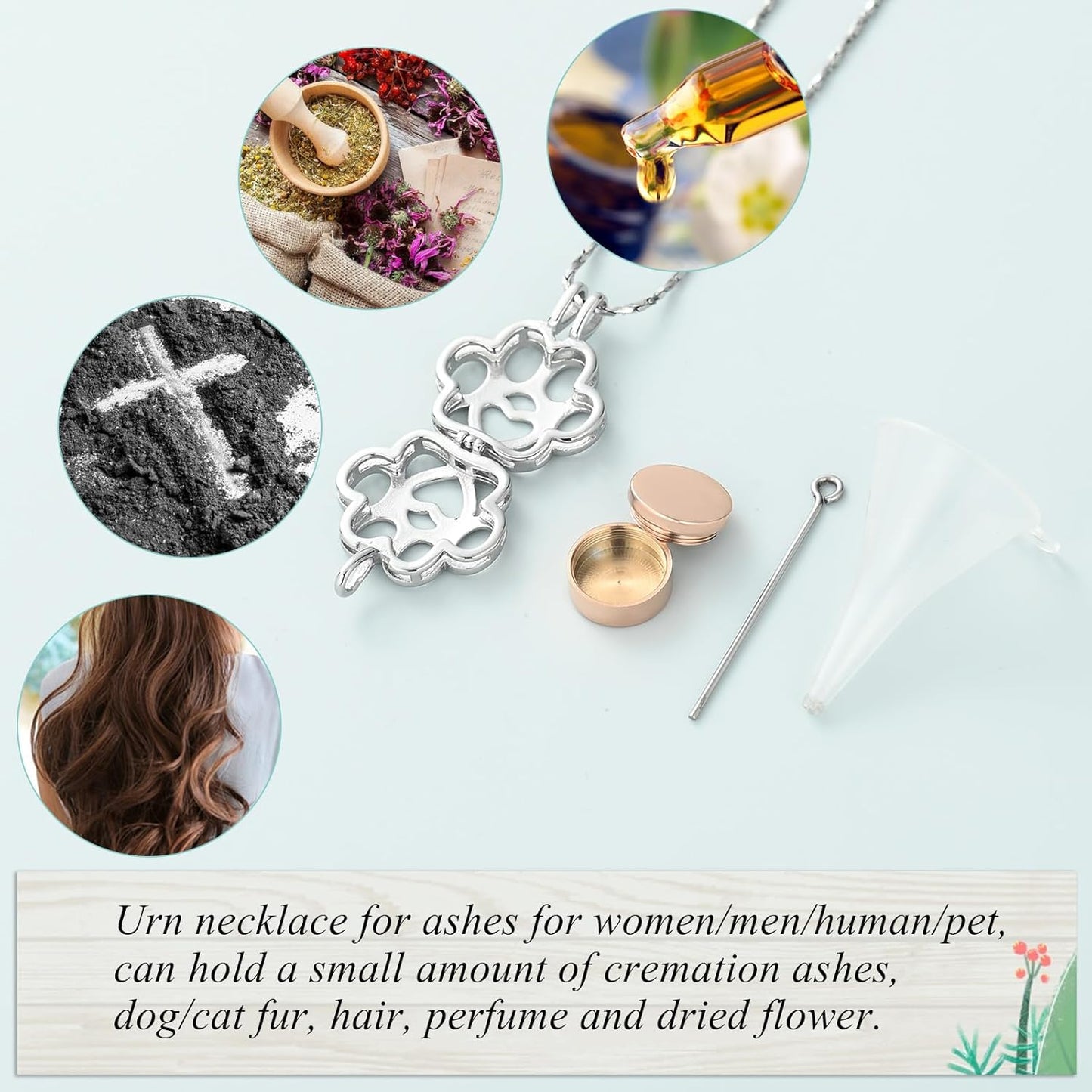 Imrsanl Pet Ashes Necklace Cremation Jewelry for Cat Dog Ashes Pendant Paw Print Urn Necklace for Women Men Keepsake Jewelry for Memorial Locket