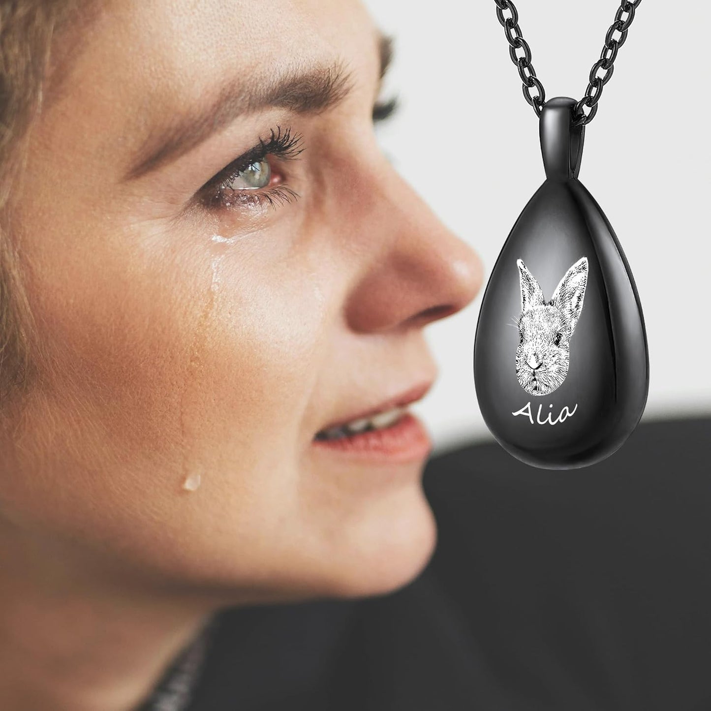 MMXX Personalized Pet Portrait Teardrop Urn Necklace with Name/Photo Stainless Steel Pendant - Cremation Jewelry for Pet Memorial Gifts - Funnel Kit Included