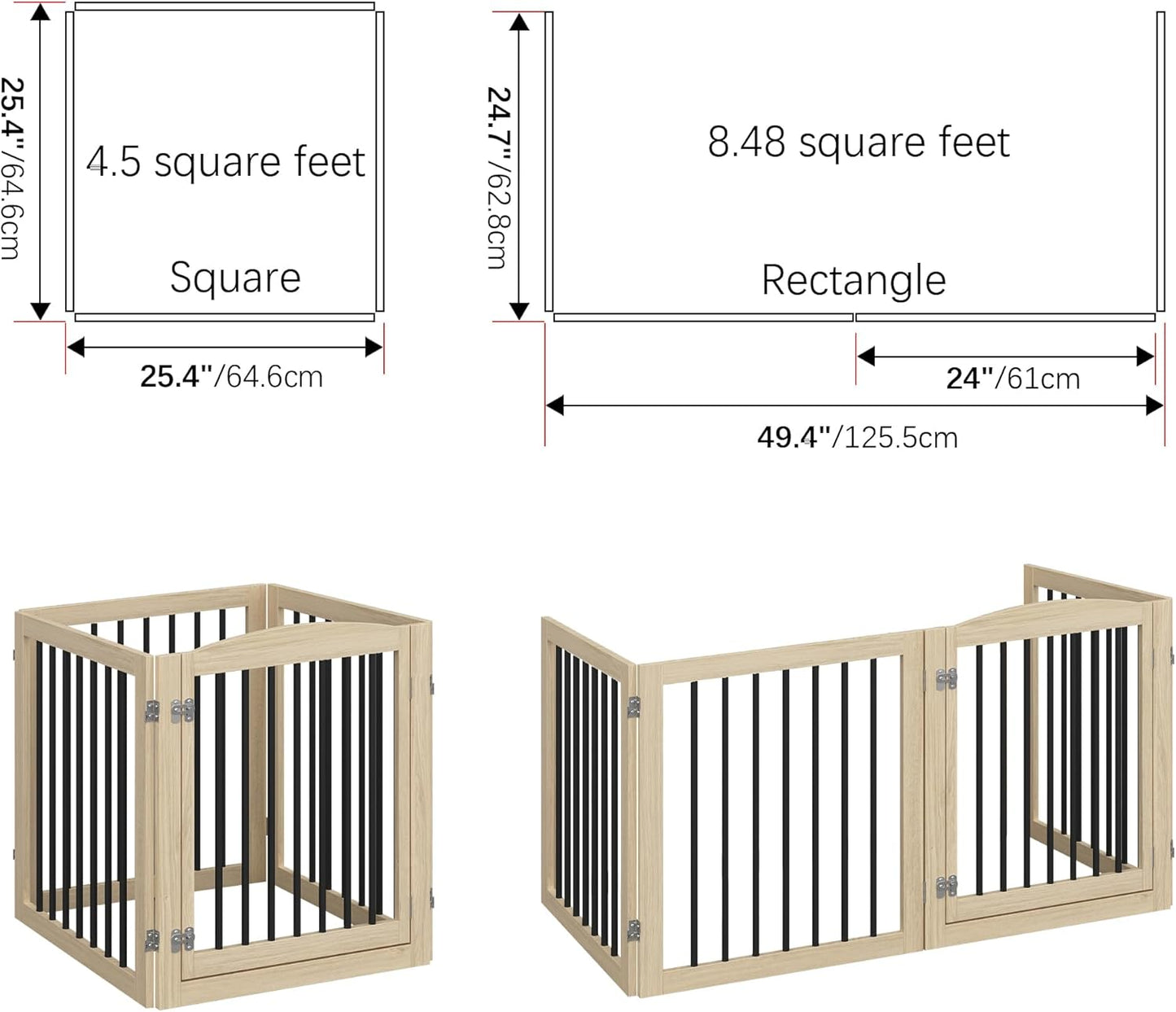 Vantas Folding Pet Gate 96" Wide, 30" Tall No-Assembly Wooden Dog Gate with Door Walk Through, Freestanding Pet Gate, Puppy Safety Fence, with 2PCS Support - Natural White