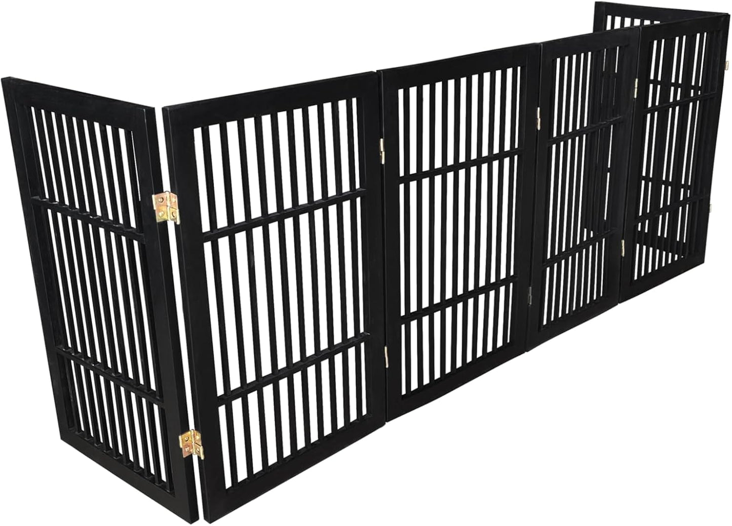 Pet Dog Gate Strong and Durable Freestanding Folding Acacia Hardwood Portable Wooden Fence Indoors or Outdoors by Urnporium (Black Pet Gate, 6 Panel 30" Tall)