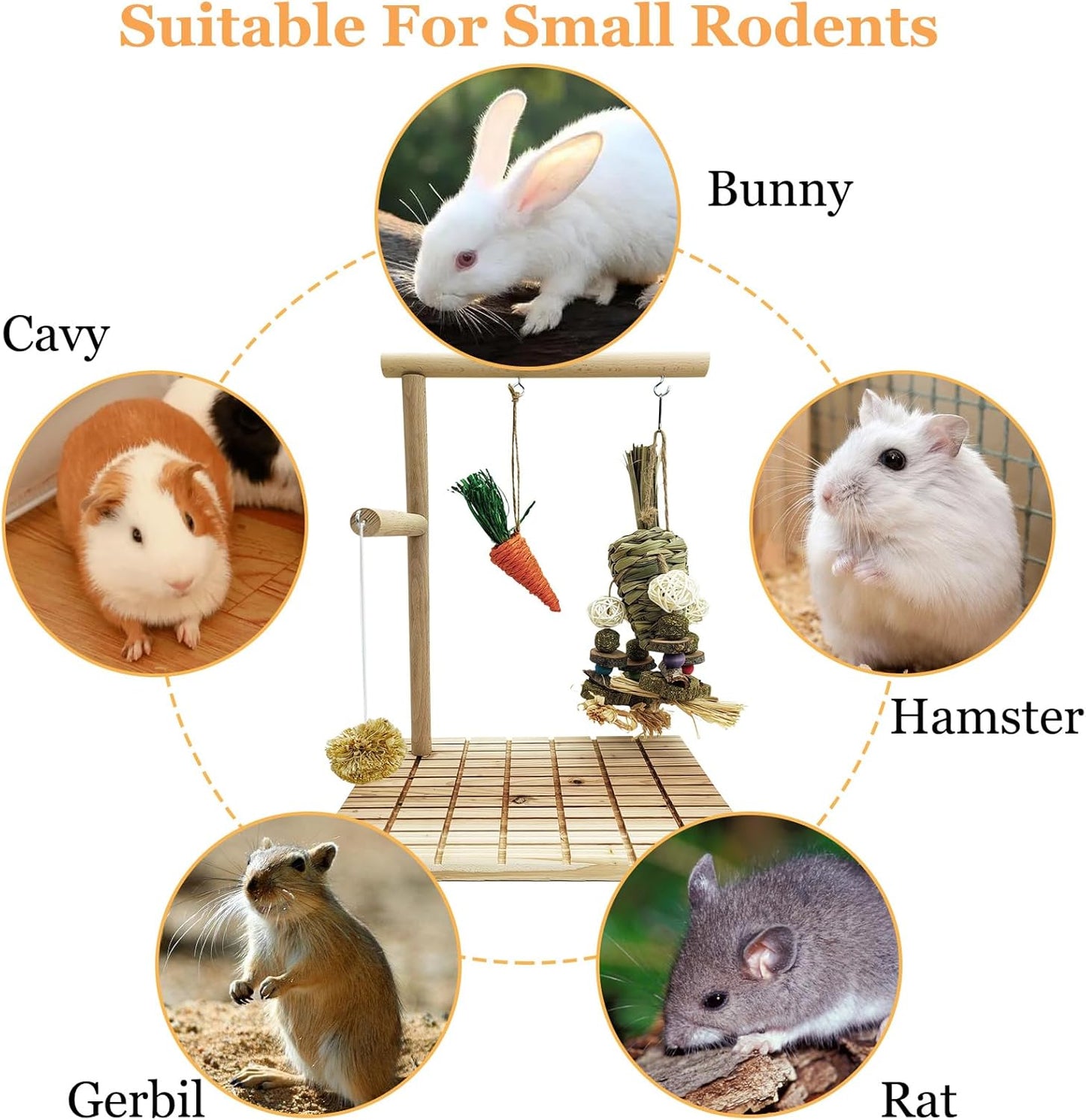 Hamiledyi Rabbit Wood Scratching Board Feet Pad Platform Bunny Claws Teeth Chew Toys Natural Fruit Wood Rabbit Toys Grass Timothy Ball for Guinea Pigs Chinchilla Hamsters Other Rodent Pets