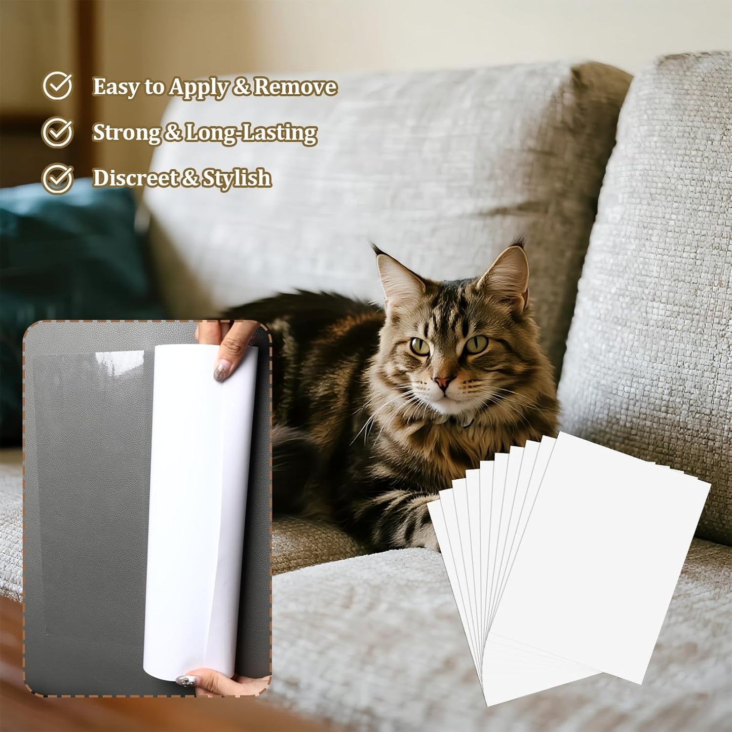 Cat Scratch Furniture Protector, Easy to Remove Couch Scratch Guard,Couch Protector from Cat Claws,Furniture Protection Pads and Cats Training Tape(10-Pack)