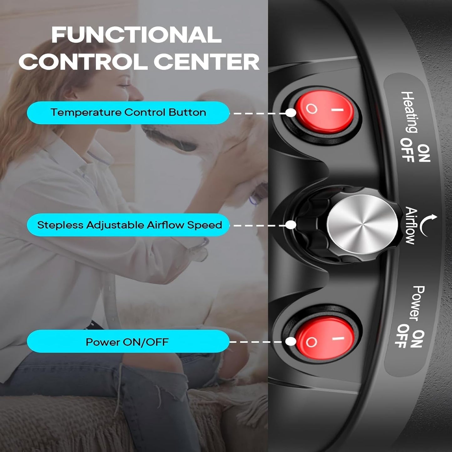 Dog Dryer, 5.2HP/ 3800W Pet Grooming High Velocity Force Blower with 4 Nozzles, Adjustable Speed and Temperature Dog Hair Dryers for Grooming