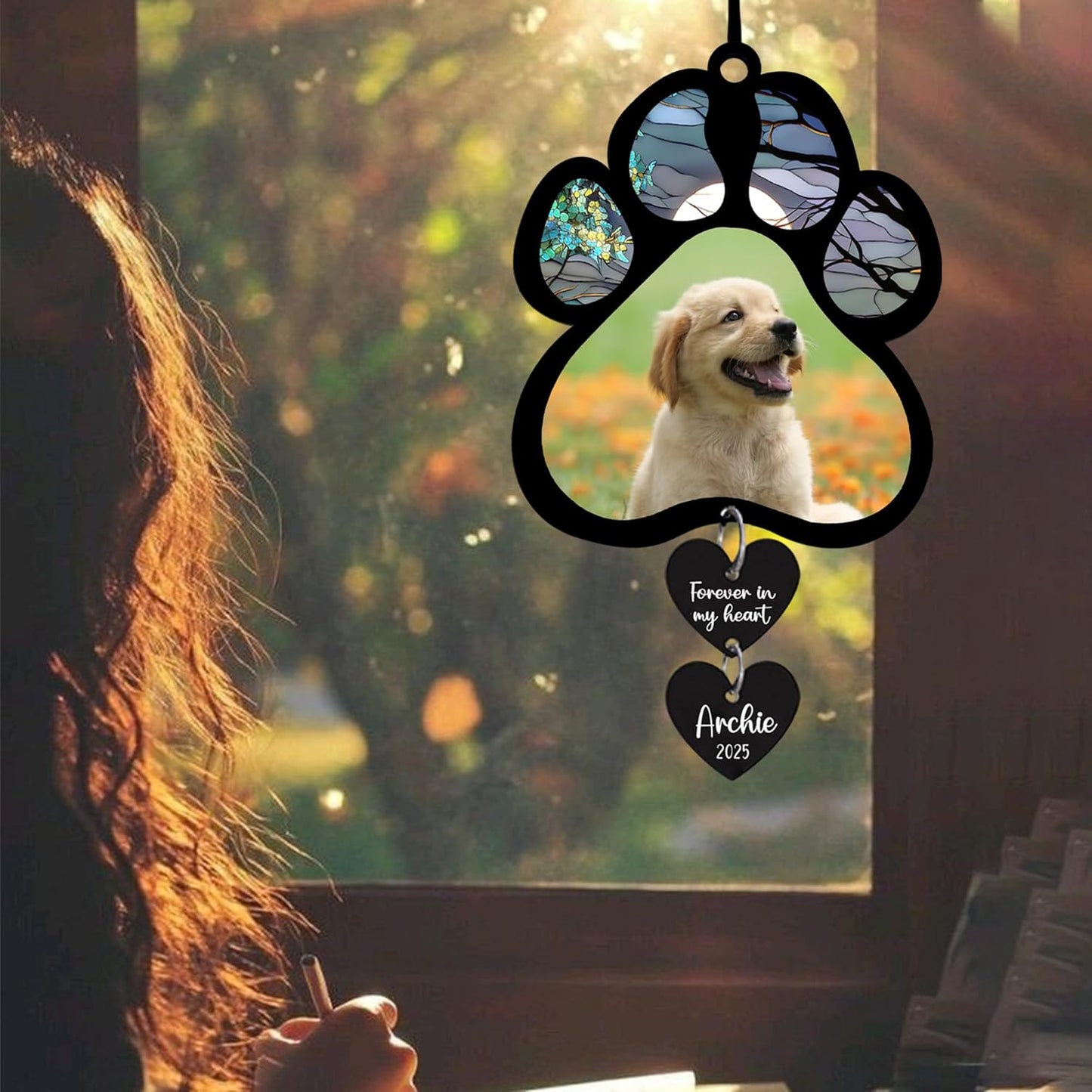LOVELYPOD Personalized Dog Memorial Suncatcher with Photo, SunCatcher Gift for Someone Who Lost a Dog, Pet Remembrance Stained Glass, Sympathy Gifts for Loss of Fur Baby, Pet Day, Christmas