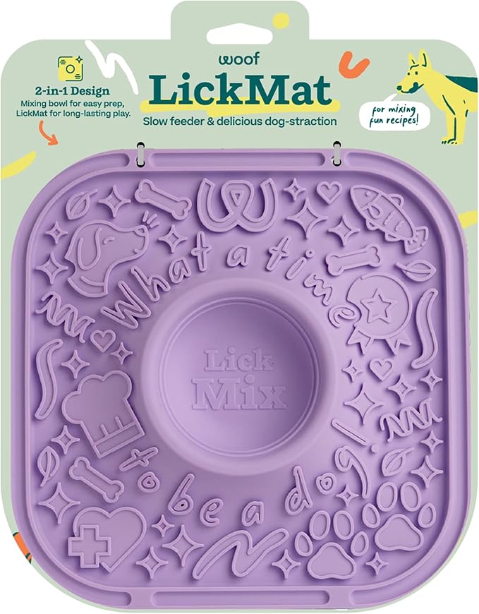 WOOF LickMat - Easy-to-Clean Lick Mat for Dogs - Slow Feeder Mat with Non-Slip Design - BPA-Free Silicone Lick Mat - Interactive Dog Toys - Lavender