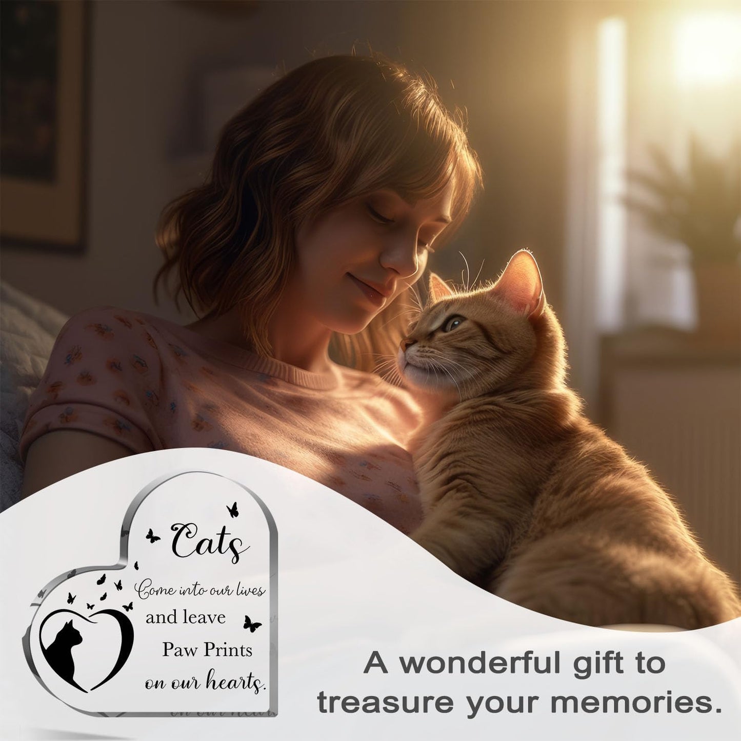 Cat Bereavement Gifts, Cat Remembrance Gift, Cat Loss Gifts, Memory of Cat, Passing Away Gifts, Cat Sympathy Memorial Heart Shaped Acrylic Decor Sign, Sympathy Gifts for Loss of Cat