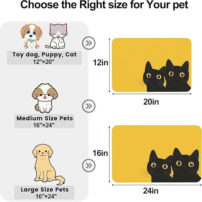 Cute Black Cat Peeking Dog Cat Food Mat-Absorbent Placemat for Food and Water Bowl, Waterproof Non Slip Rubber Backing Dog Food Mats for Floors, Pet Supplies 16 * 24 inch