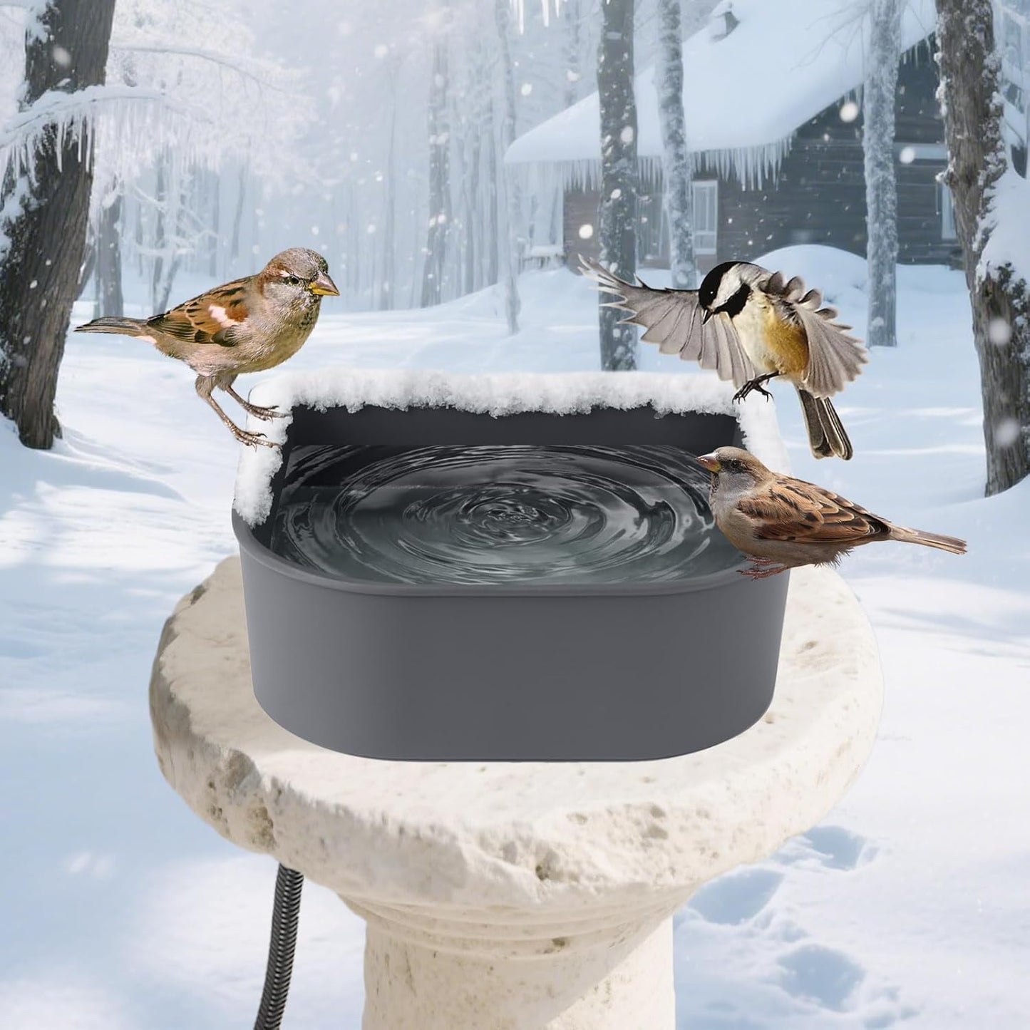 Namsan Heated Water Bowl for Cats Outdoor/Indoor, 1L Rabbit Thermal Bowls, Prevents Freezing, Hanging Heated Cage Bowl for Chicken, Birds, Small Dogs, Self-Assembly, Grey