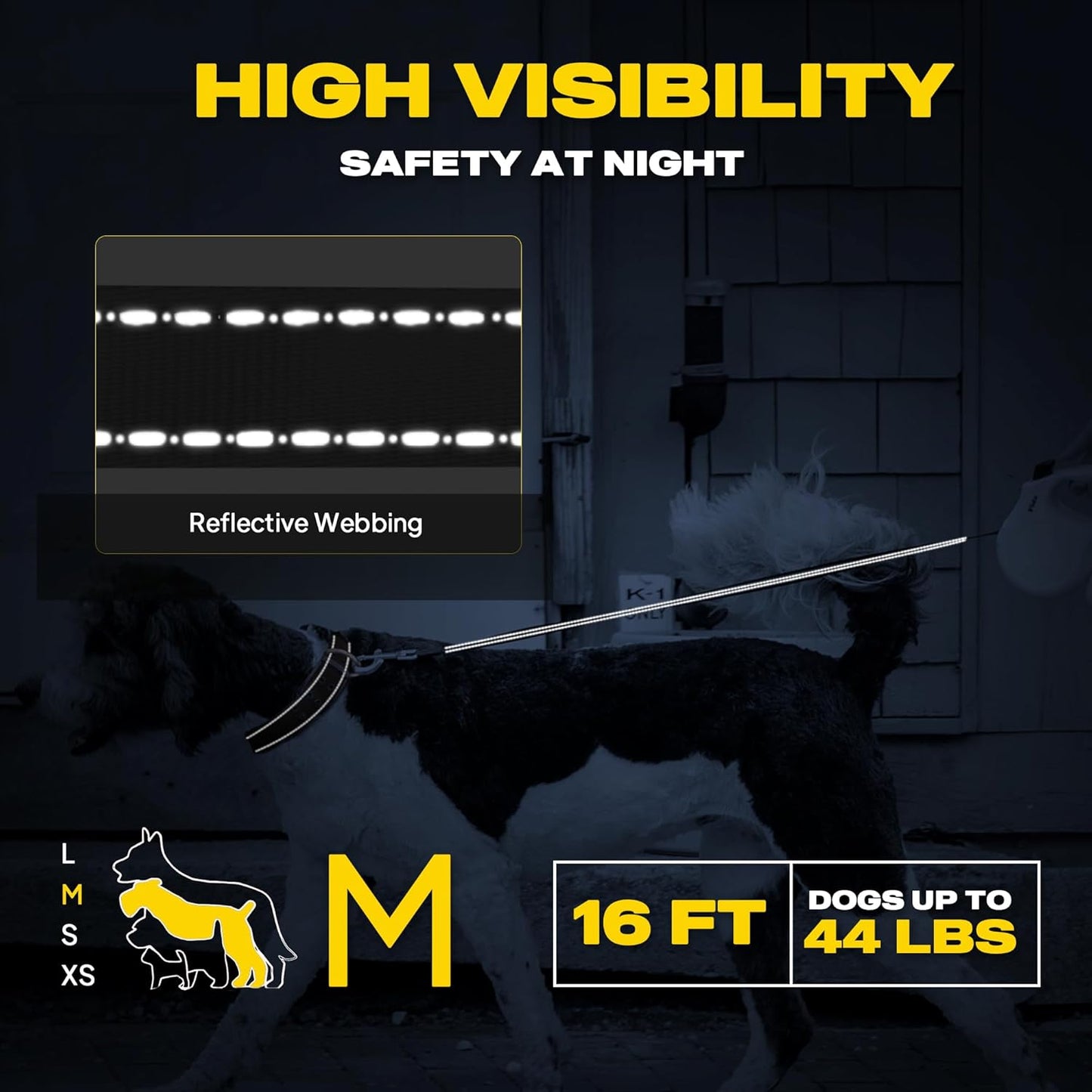 Fida Heavy Duty Retractable Dog Leash,16 ft Dog Walking Leash for Small Medium Dogs up to 44 lbs, Tangle Free. (Medium, Black)