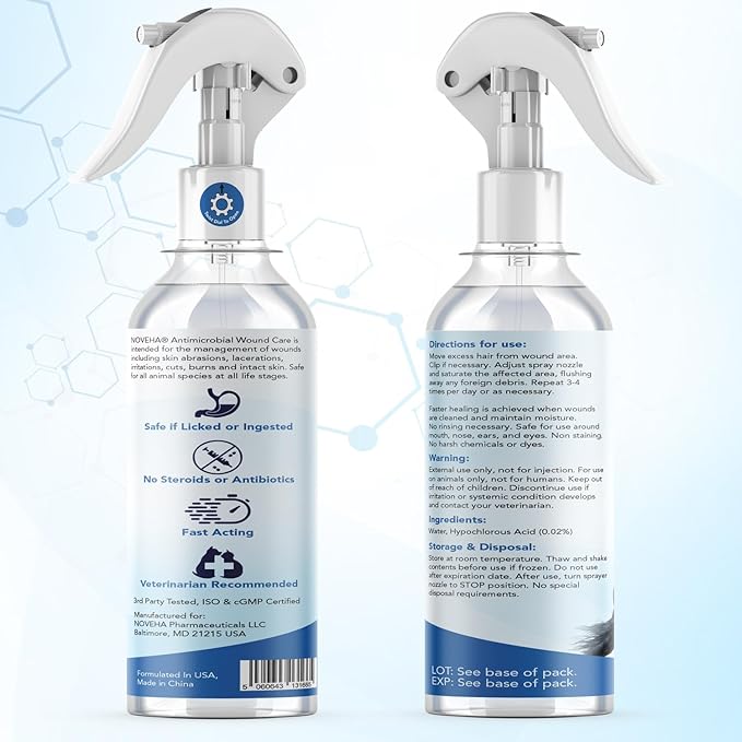 NOVEHA Pet Wound Spray - Sores, Abrasions and Wounds Care for Horse - Fast-Acting Skin Repair, Helps with Rashes, Hot Spots, Scratching, 6fl oz