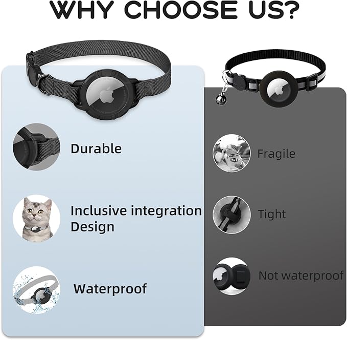 AirTag Cat Collars, Stretchy Collar with Apple AirTag Holder and Bell, Breakaway Ultra Design Elastic GPS Tracking Collars for Cats and Puppies, (7.5-12.5 Inch), Black