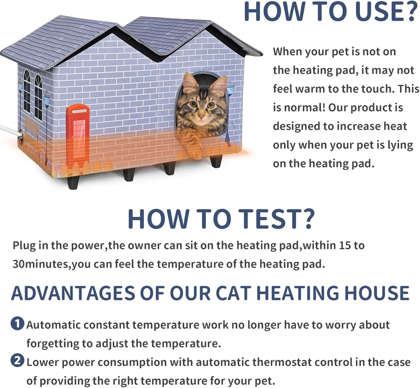 NAMOTEK Heated Cat Houses for Indoor/Outdoor Cats with Elevated Heated Cat Bed Providing Safe Feral Cats, Easy to Assemble Large (23" x 13" x 18")