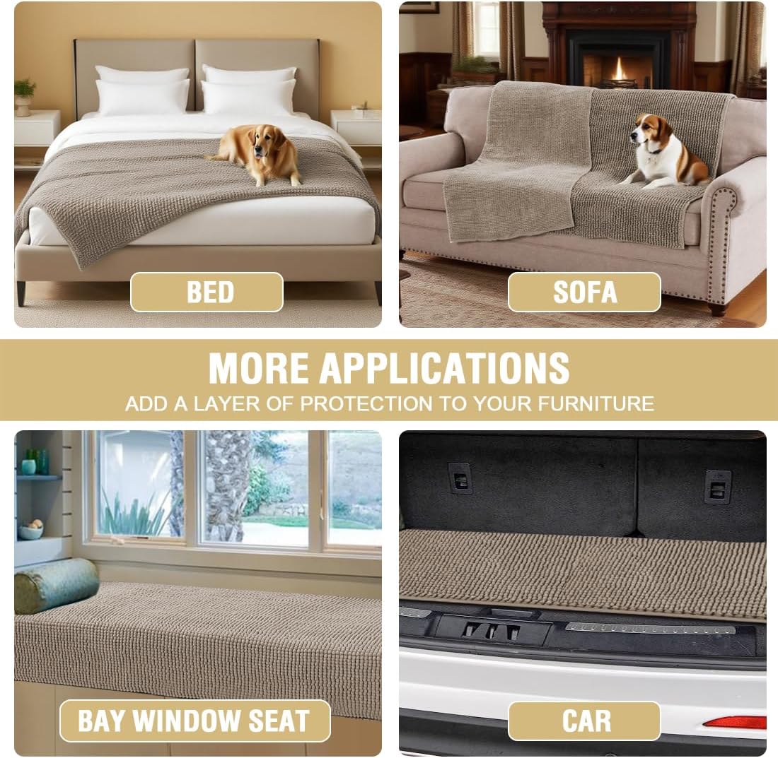 H.VERSAILTEX Plush Chenille Couch Cover for Dogs Pets Blanket for Bed Anti-Slip Soft and Durable Furniture Protector for Small Medium Large Cats Washable (52" x 82", Taupe)