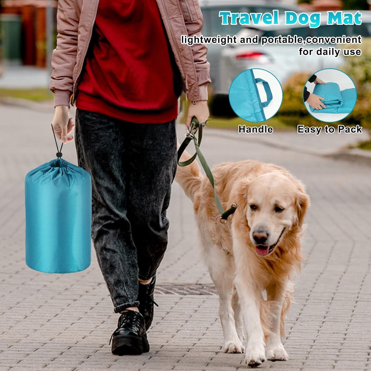 BWOGUE Large Outdoor Dog Bed, Portable Waterproof Camping Mat, Washable Travel Mat with Carry Bag for Medium and Large Dogs, 47"X27" (Blue)